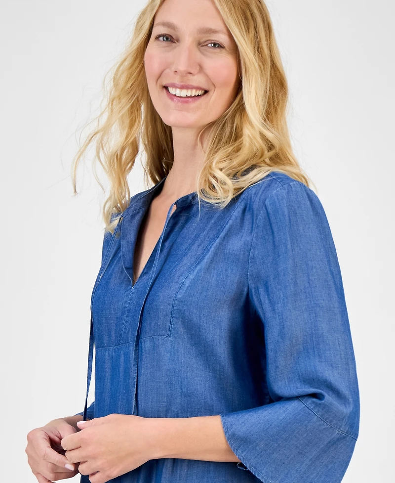 Style & Co Petite Tiered Chambray Dress, Exclusively at Macy's