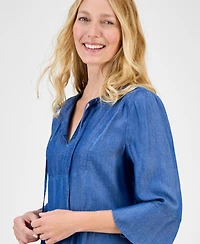 Style & Co Petite Tiered Chambray Dress, Exclusively at Macy's