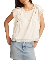 Lucky Brand Women's Lace-Trim Short-Sleeve Boxy Tee