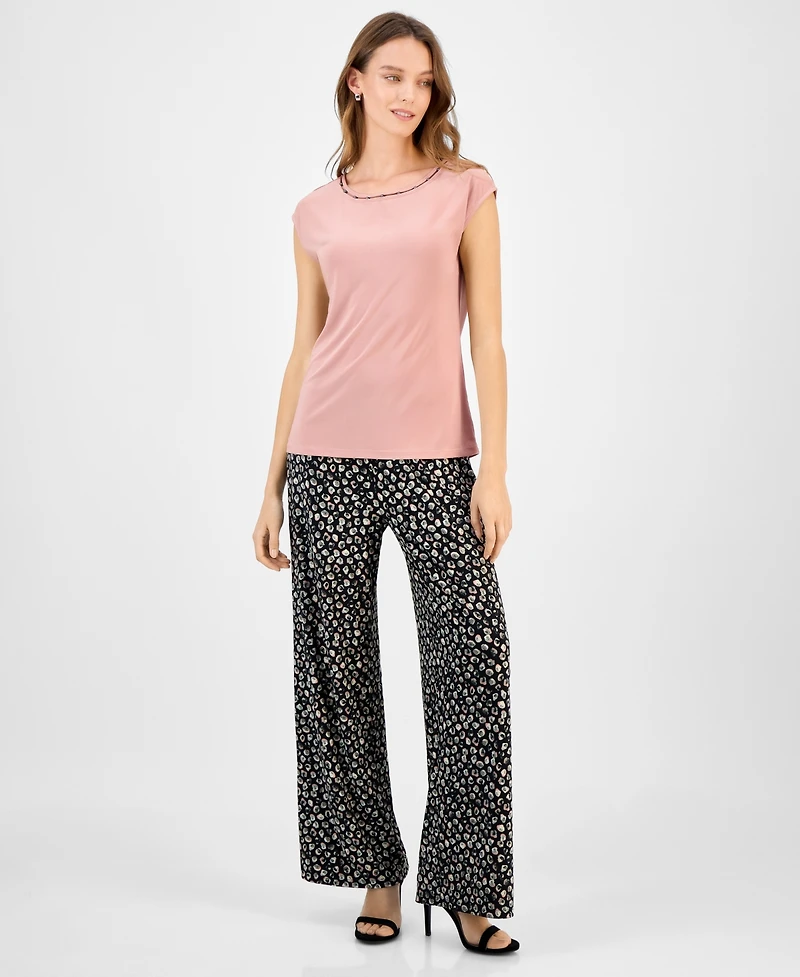 Kasper Women's Beaded-Trim Extended-Shoulder Top, Regular & Petite Sizes