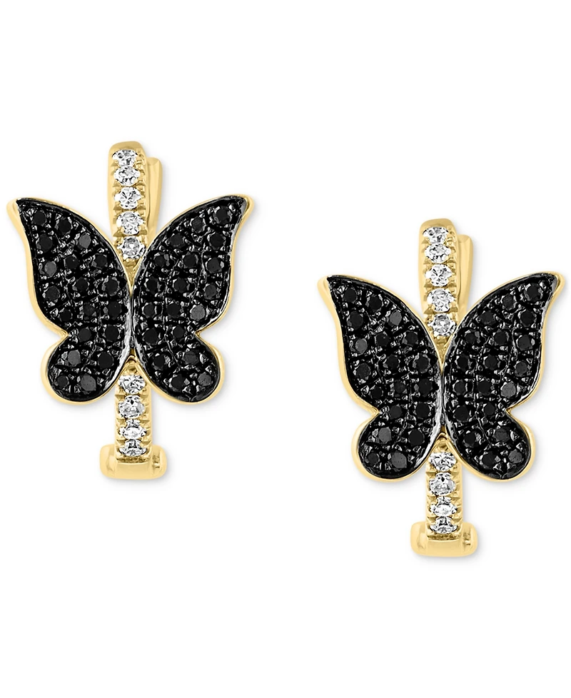 Lali Jewels Black & White Diamond Butterfly Small Hoop Earrings (1/3 ct. t.w.) in 14k Gold