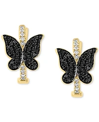 Lali Jewels Black & White Diamond Butterfly Small Hoop Earrings (1/3 ct. t.w.) in 14k Gold