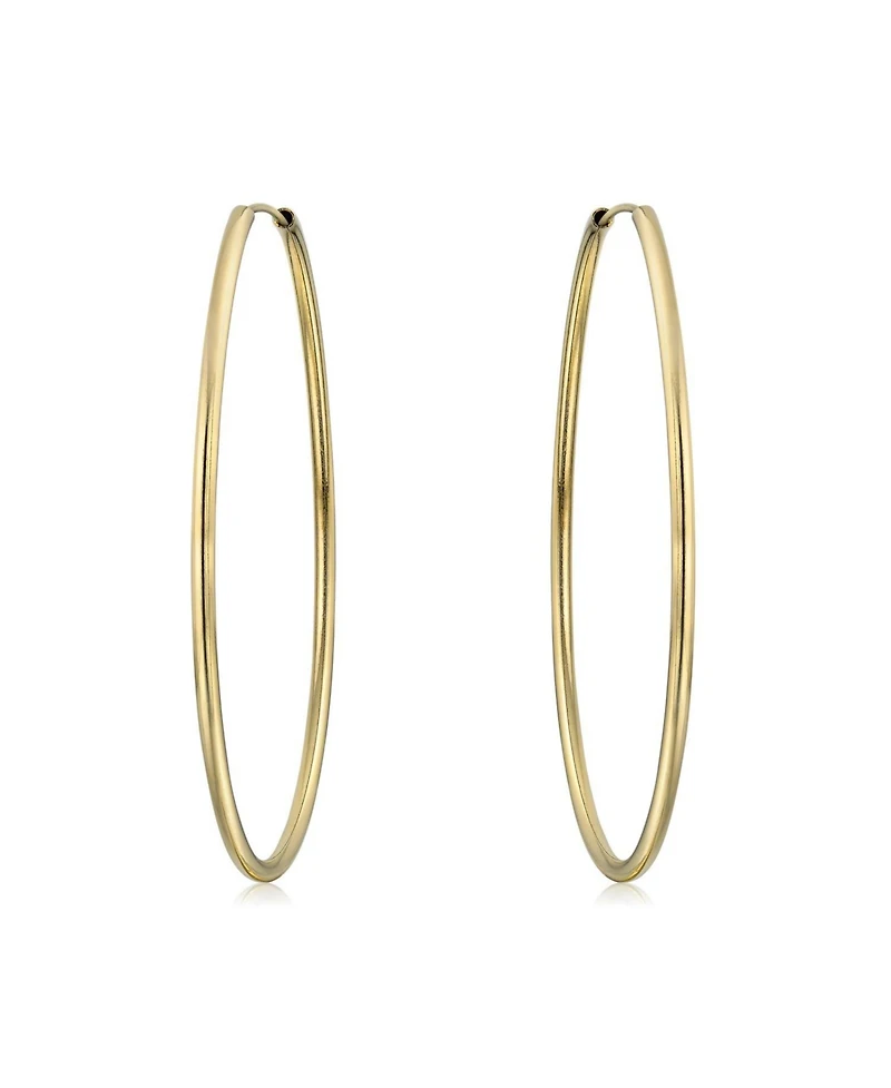 Bling Jewelry Set of 2 Minimalist Hoop Earrings 2MM Gold Plated 2 Inch & 2.75 Inch