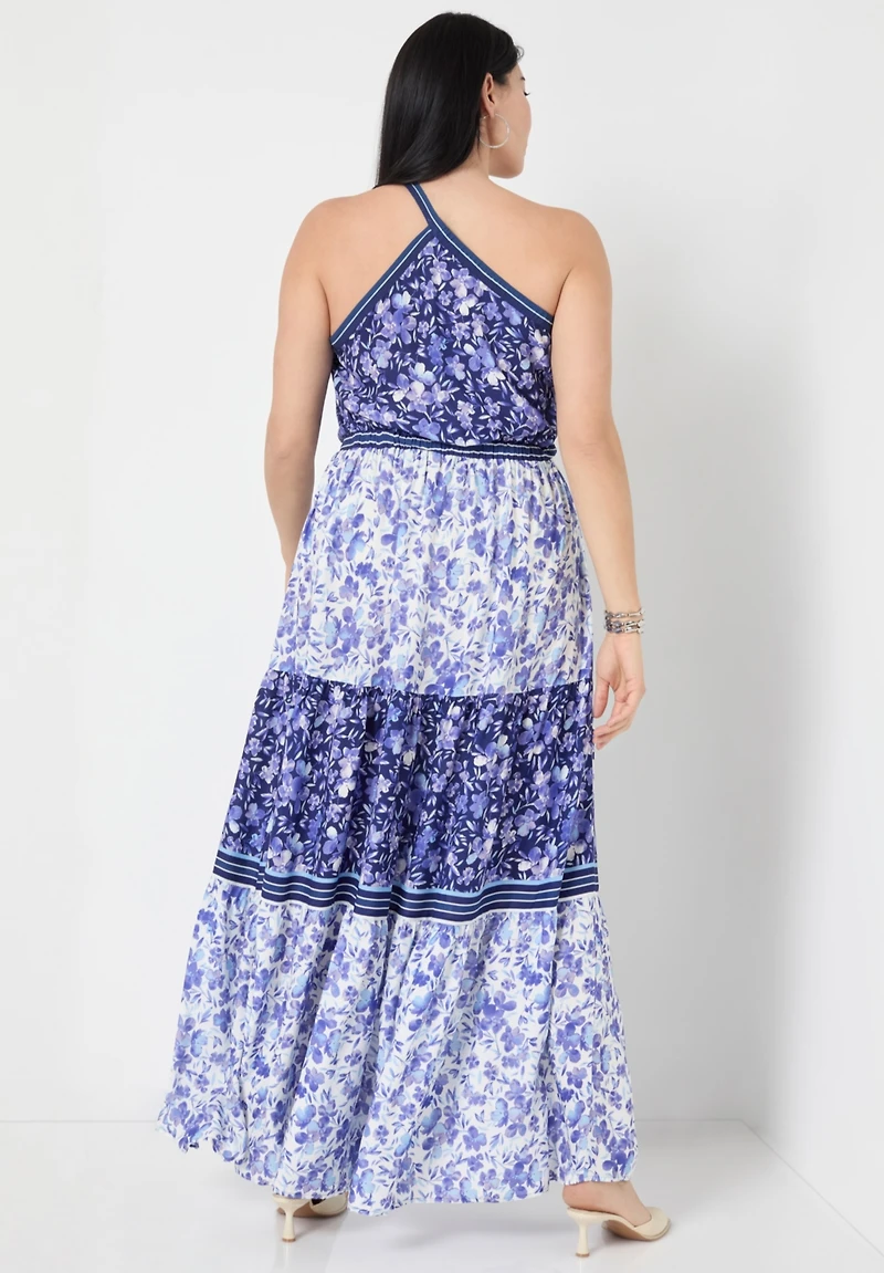 June + Vie Women's One-Shoulder Tiered Maxi Dress