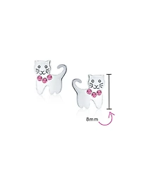 Bling Jewelry Set of 2 Mini Petite Blue Pink Crystal Cat Stud Earrings in Sterling Silver