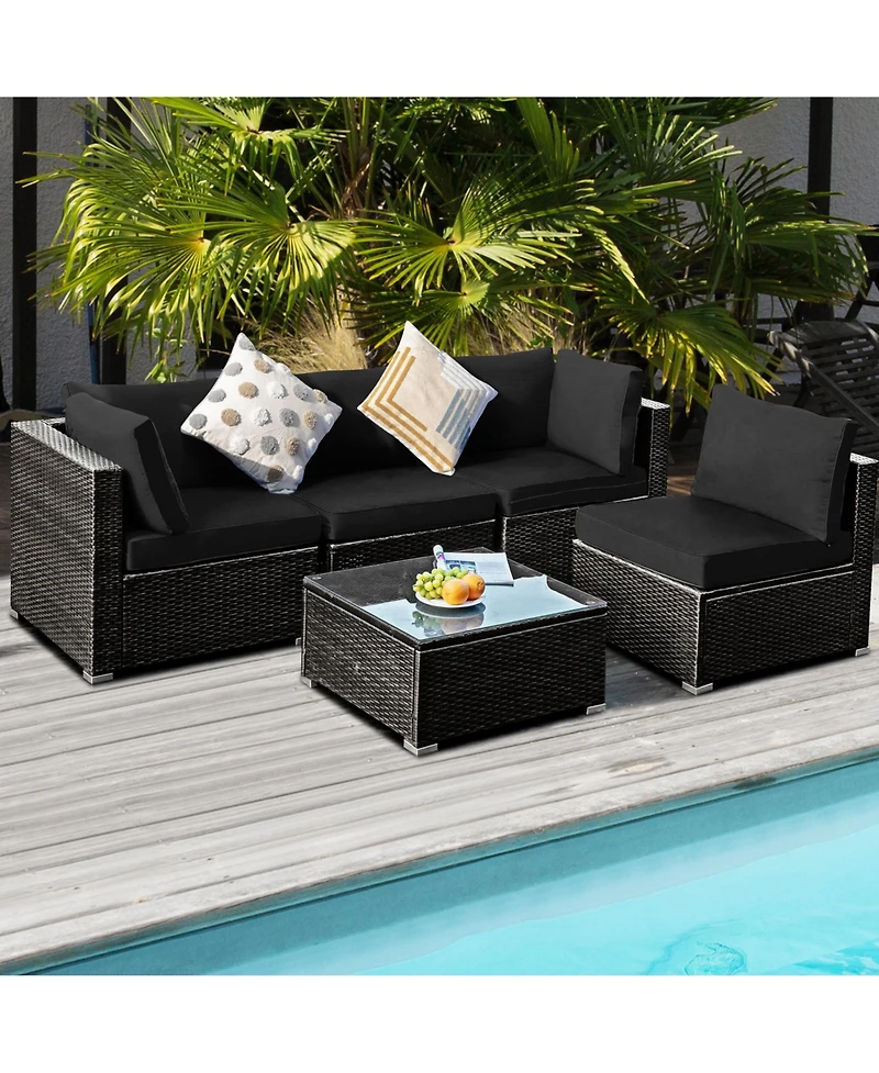 Gymax 5pieces Rattan Patio Conversation Set Sofa Furniture Set