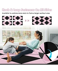 8 Feet Pu Leather Folding Gymnastics Mat with Hook and Loop Fasteners-Black & Pink