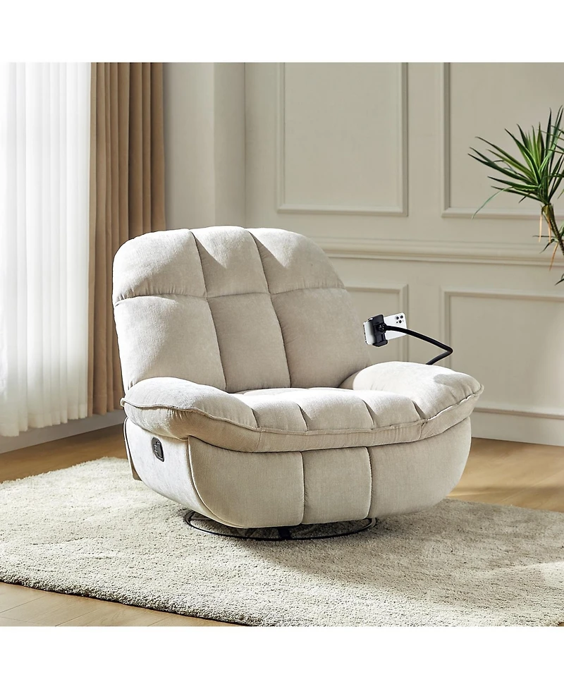 Carol Modern Upholstered Manual Swivel Rocker Recliner with Phone Holder