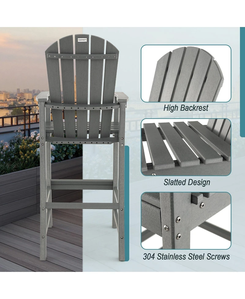 30 Inches Counter Height Outdoor Hdpe Bar Stool with Armrests and Footrest