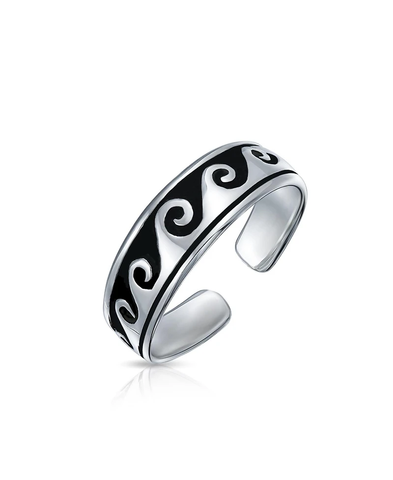 Bling Jewelry Set of 2 Nautical Ocean Waves and Beach Sand Footprints Midi Toe Ring Silver