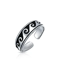 Bling Jewelry Set of 2 Nautical Ocean Waves and Beach Sand Footprints Midi Toe Ring Silver