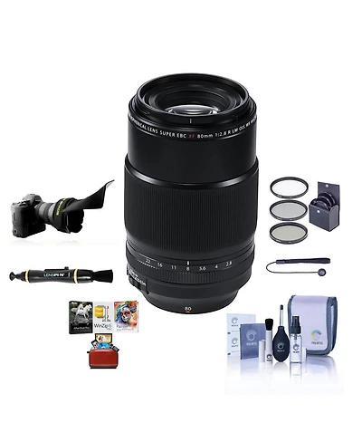 Fujifilm Xf 80mm f/2.8 R Lm Ois Wr Macro Lens, Black, Bundle with 62mm Filter Kit, Flex Lens Shade, Lens Cleaner, Cleaning Kit, Lens Cap Tether, Mac