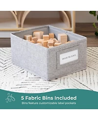 Guidecraft EdQ Shelves and 5 Bin Storage Unit 30" - Natural: Children's Wooden Toy Storage Organizer for Kids' Bedrooms and Playrooms