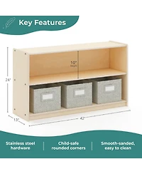 Guidecraft EdQ 2-Shelf Open Storage 24" - White: Wooden Kids' Classroom Storage Furniture, Playroom and Bedroom Toy Cube Organizer