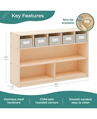 Guidecraft EdQ Shelves and 5 Bin Storage Unit 30" - Natural: Children's Wooden Toy Organizer for Kids' Bedrooms Playrooms
