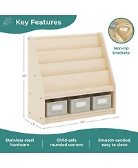 Guidecraft EdQ Book and Bin Display - White: Children's Wooden Bookcase with Shelves Storage Bins for Kids' Books Toys