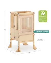Guidecraft Contemporary Kitchen Helper Step Stool - Walnut: Kids' Adjustable, Foldable Wooden Learning Toddler Tower with Non-Slip Mat