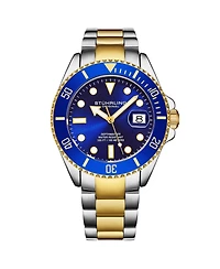 Stuhrling Original Men's Dive Watch, Swiss Movement, Stainless Steel, Blue Dial, Stainless Steel Bracelet, 100M Water Resistant