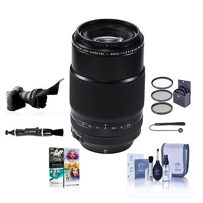 Fujifilm Xf 80mm f/2.8 R Lm Ois Wr Macro Lens, Black, Bundle with 62mm Filter Kit, Flex Lens Shade, Lens Cleaner, Cleaning Kit, Lens Cap Tether, Pc