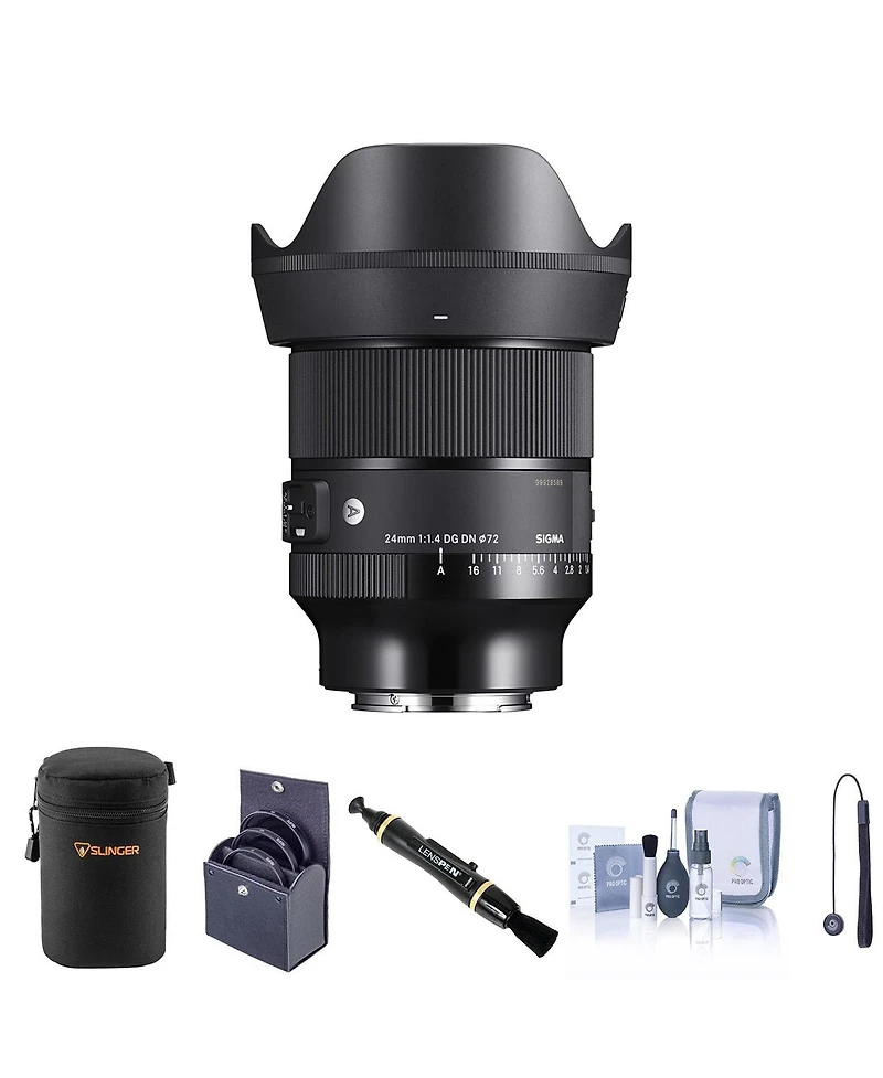 Sigma 24mm f/1.4 Dg Dn Art Lens for Sony E Bundle with 72mm Filter Kit, Lens Case, Lens Cleaner, Cleaning Kit, Lens Cap Tether
