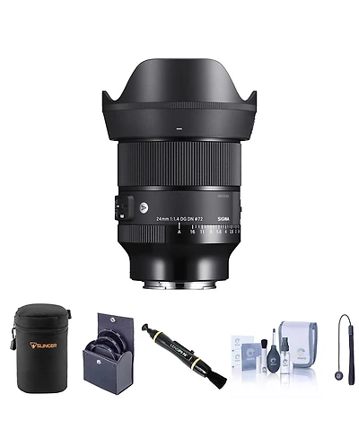 Sigma 24mm f/1.4 Dg Dn Art Lens for Sony E Bundle with 72mm Filter Kit, Lens Case, Lens Cleaner, Cleaning Kit, Lens Cap Tether
