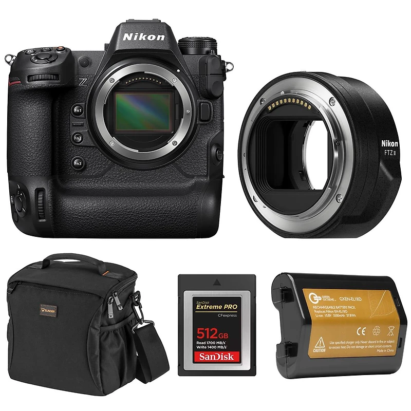 Nikon Z9 Mirrorless Camera with Ftz Ii Mount Adapter, Bundle with 512GB Memory Card, Li-Ion Battery and Shoulder Bag