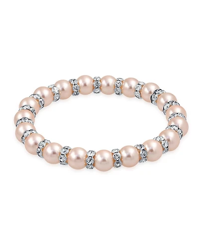 Bling Jewelry Simulated Pearl Stackable Strand Stretch Bracelet Crystal Rondelle Gold & Silver Plated Spacer