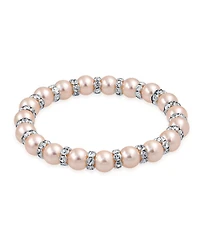 Bling Jewelry Simulated Pearl Stackable Strand Stretch Bracelet Crystal Rondelle Gold & Silver Plated Spacer