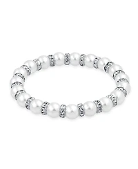 Bling Jewelry Simulated Pearl Stackable Strand Stretch Bracelet Crystal Rondelle Gold & Silver Plated Spacer