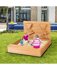 Kids Wooden Square Sandbox with Cover