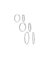 Bling Jewelry Set of 3 Thin Minimalist Hoop Huggie Earrings Sterling Silver 0.5, 0.75 & 1 Inch