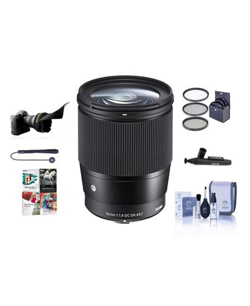 Sigma 16mm f/1.4 Dc Dn Contemporary Lens for Micro Four Thirds, Black, Bundle with ProOptic 67mm Filter Kit, Flex Lens Shade, Cleaning Kit, Cap Tether