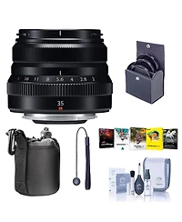 Fujifilm Xf 35mm f/2 R Wr Lens, Black, Bundle with 43mm Filter Kit, Lens Case, Cleaning Kit, Lens Cap Tether, Pc Software Kit