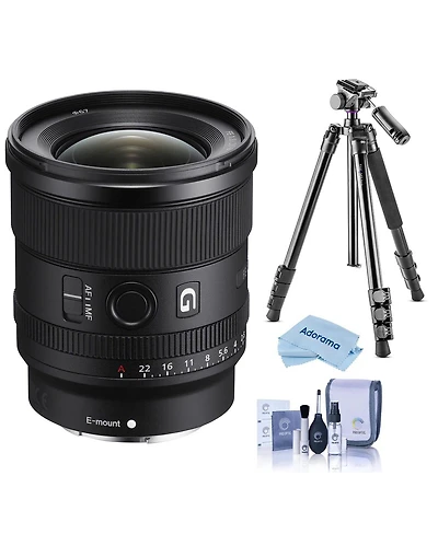 Sony Fe 20mm f/1.8 G Lens for Sony E, Bundle with Takama 3-Section Aluminum Video Tripod with Fluid Head, Cleaning Kit, Cleaning Cloth