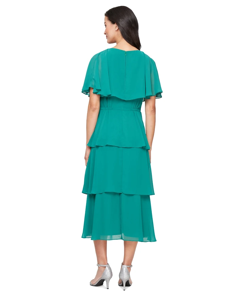 Sl Fashions Women's Beaded-Waist Tiered Surplice Midi Dress