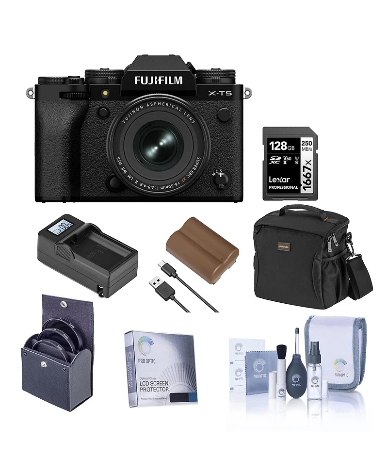 Fujifilm X-T5 Mirrorless Camera, Black with Xf 16-50mm f/2.8-4.8 R Lm Wr Lens, Bundle with 128GB Memory Card, Shoulder Bag, Np-W235 Battery, Smart Cha