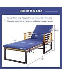 2PCS Patio Cushioned Chaise Lounge Chair Adjustable Reclining Lounger