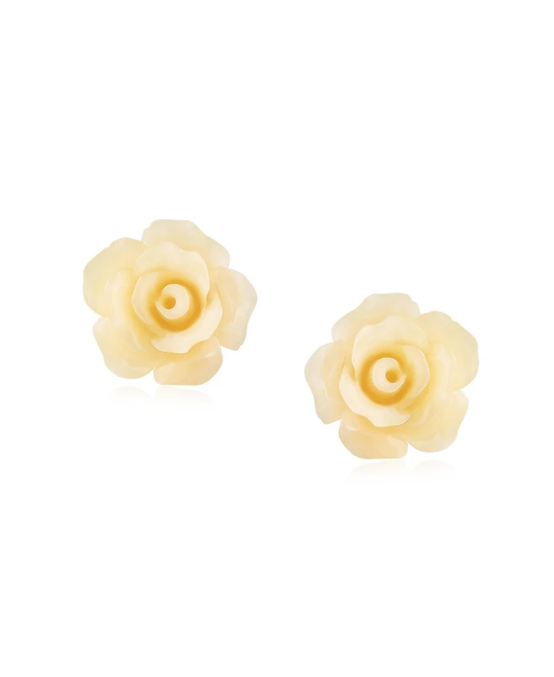 Bling Jewelry Romantic Delicate Pink Blue Yellow Green Black Purple White Red Floral Blooming 3D Carved 10MM Rose Flower Post Stud Earrings Lightweigh