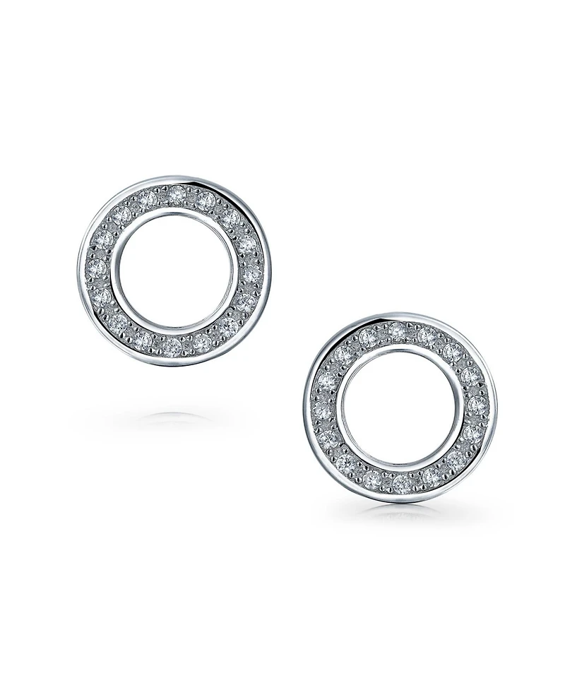 Bling Jewelry Set of 2 Open Circle Disc Pave Cz Stud Earrings Rose Gold Plated Sterling Silver