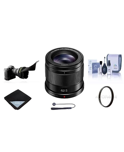 Panasonic Lumix G 42.5mm f/1.7 Aspherical Lens for Micro Four Thirds, Bundle with 37mm Uv Filter, Flex Lens Shade, Lens Wrap, Cleaning Kit, Lens Cap T