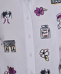 Karl Lagerfeld Paris Petite Cotton Embroidered Short-Sleeve Shirt