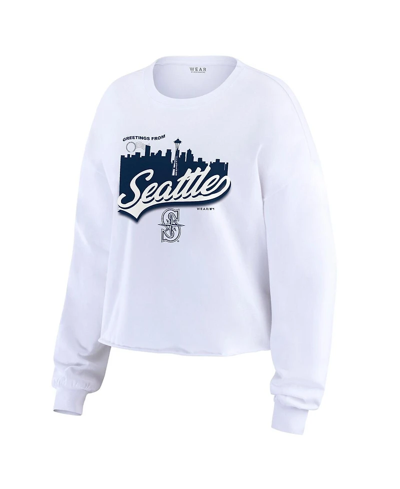 Wear By Erin Andrews Women's White Seattle Mariners Domestic Postcard Long Sleeve T-Shirt