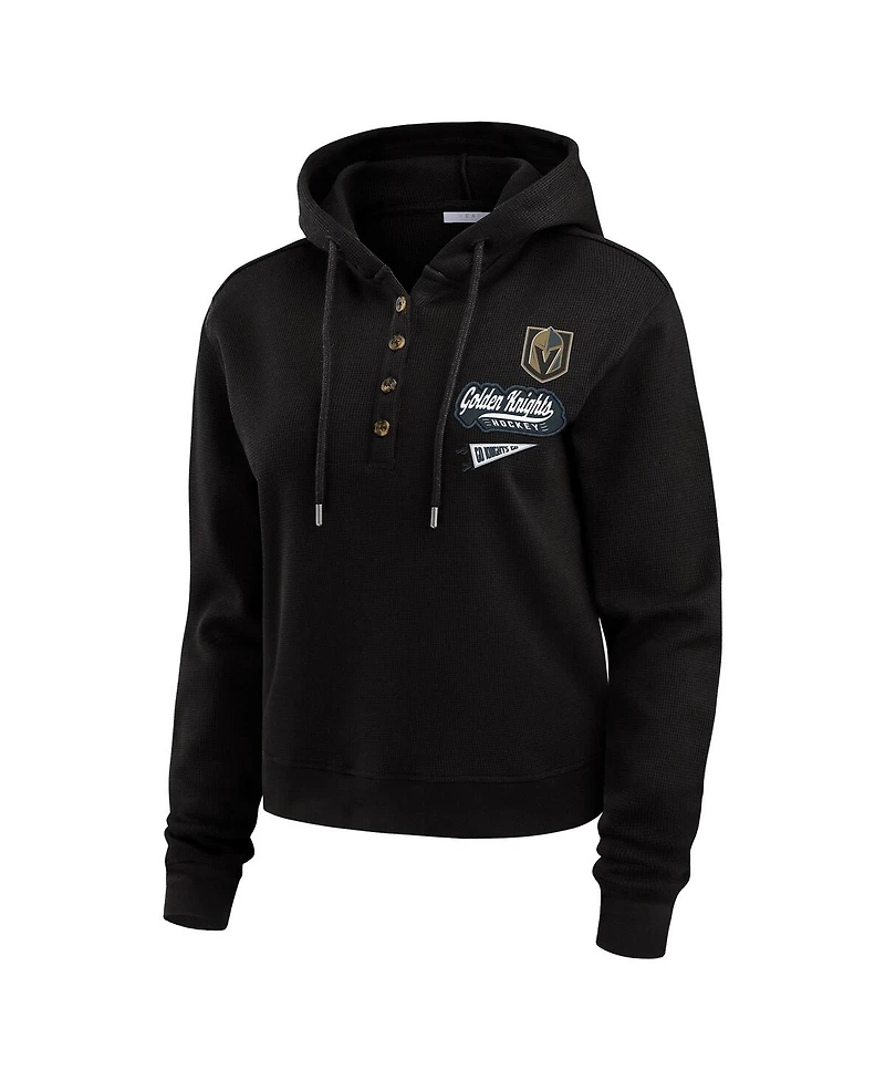 Wear By Erin Andrews Women's Black Vegas Golden Knights Waffle-Knit Pullover Hoodie