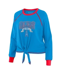 Wear By Erin Andrews Women's Light Blue/Red Houston Oilers Tie-Front Long Sleeve Top