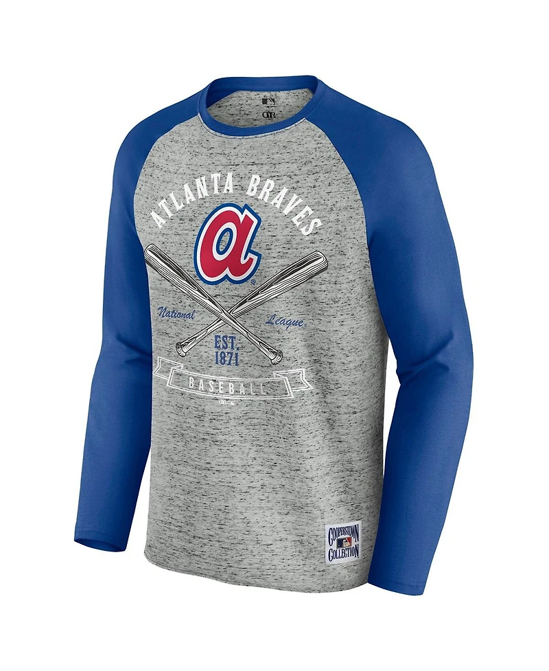 Fanatics Men's Heather Gray Atlanta Braves Raw Edge Raglan Long Sleeve Baseball T-Shirt