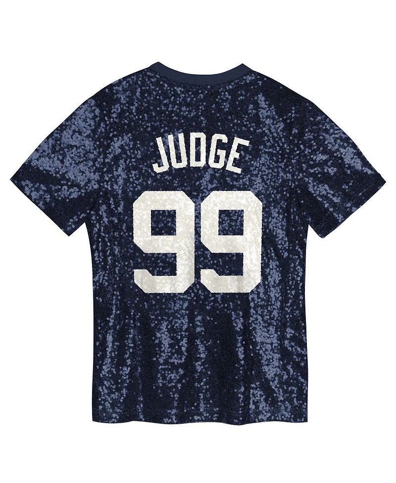 Outerstuff Juniors Aaron Judge Navy New York Yankees Name Number Sequin V-Neck Top