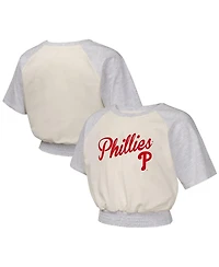Outerstuff Big Girls Cream Philadelphia Phillies Curve Ball Fashion Raglan T-Shirt