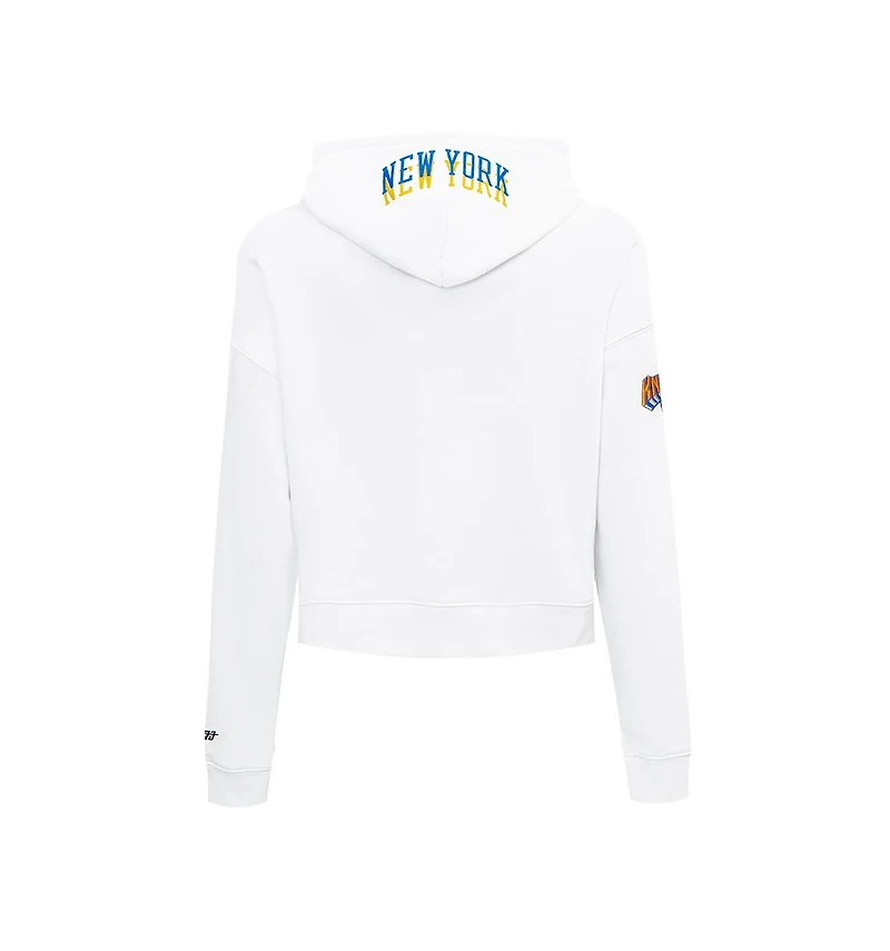 Pro Standard Women's White New York Knicks 2024/25 City Edition Chenille Applique Cropped Pullover Hoodie