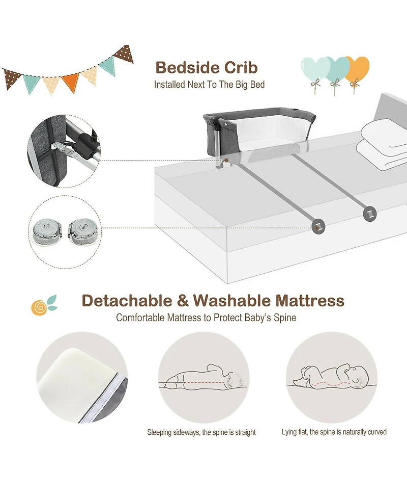 Costway Baby Portable Bed Side Sleeper Travel Bassinet Crib