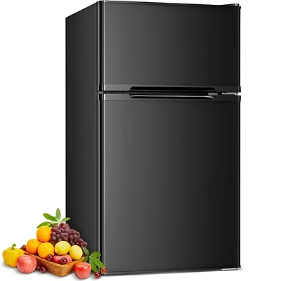 Cowsar 3.2 cubic foot mini fridge with separate freezer compartment and double door design is perfect for a basement, apartment, dorm room or office